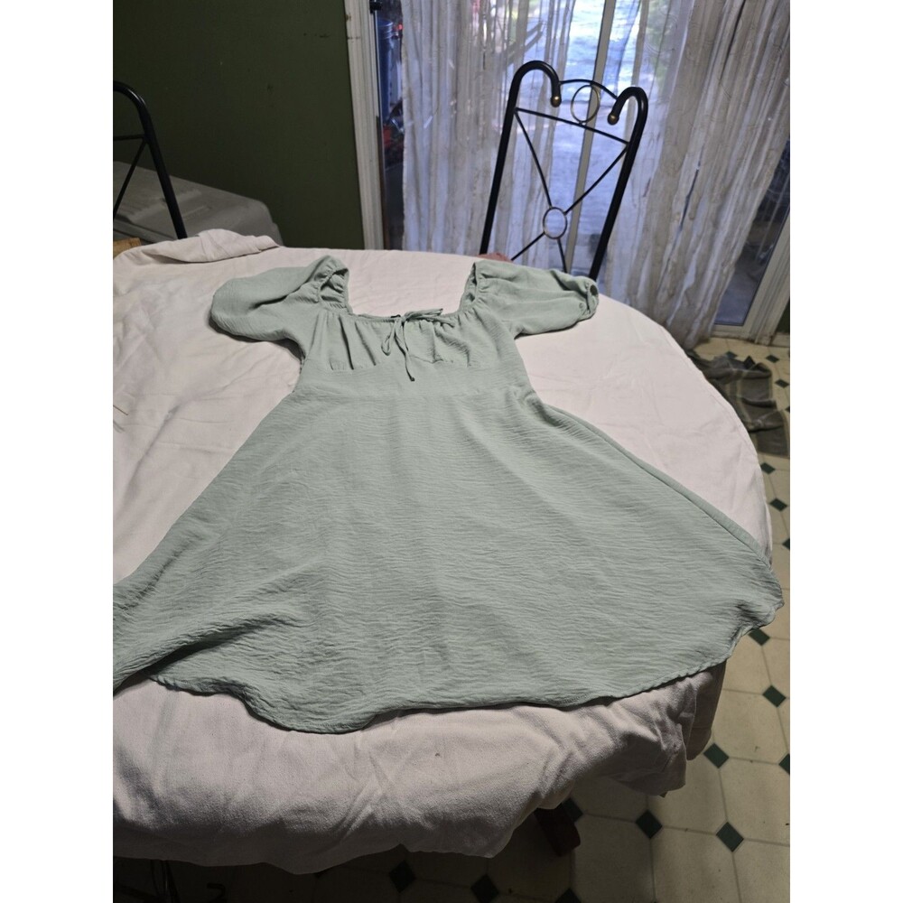 DRESS Streetwear Society L.  Dress Casual Short Puff Sleeve Mint Green - Picture 10 of 16